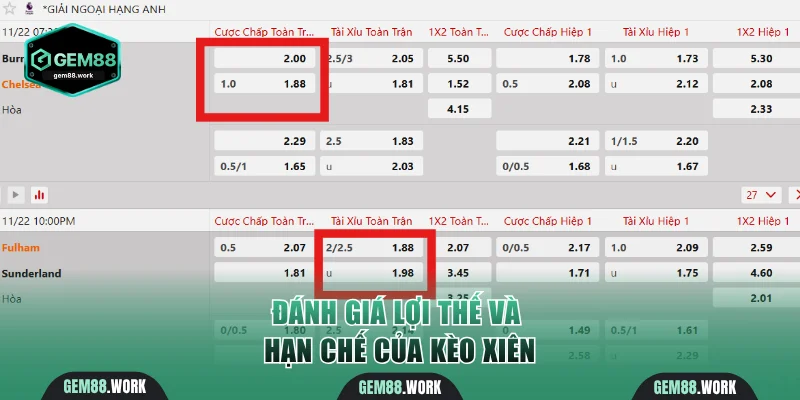 Kèo Xiên - Cược Kết Hợp Với Thưởng Siêu Khủng Tại Gem88 Đánh giá lợi thế và hạn chế của kèo xiên